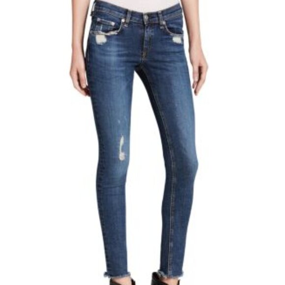 Rag & Bone Skinny Jeans La Paz Dark Blue Distressed Wash 28 - Picture 1 of 6